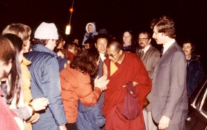Our community greeting the Dalai Lama at the Ithaca airport, 1979